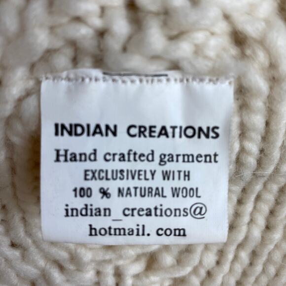 Indian Creations Fisherman Hooded Wool Zip Cardigan Sweater Women M Cream Chunky - Picture 6 of 12
